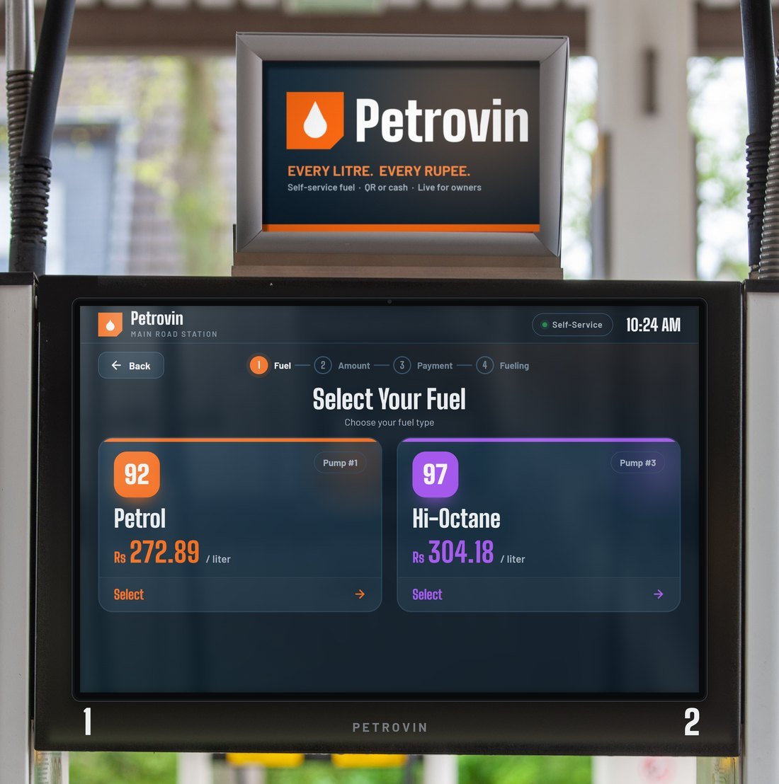 Petrovin pump showing the fuel selection screen